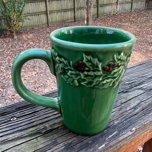 Nantucket Home Green Holly Christmas Cup Ceramic Mug